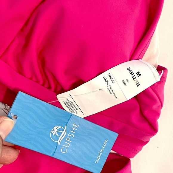 CUPSHE Hot Pink Bikini High Waisted Deep V Neck Back Hook Wide Straps Size M - Picture 6 of 8